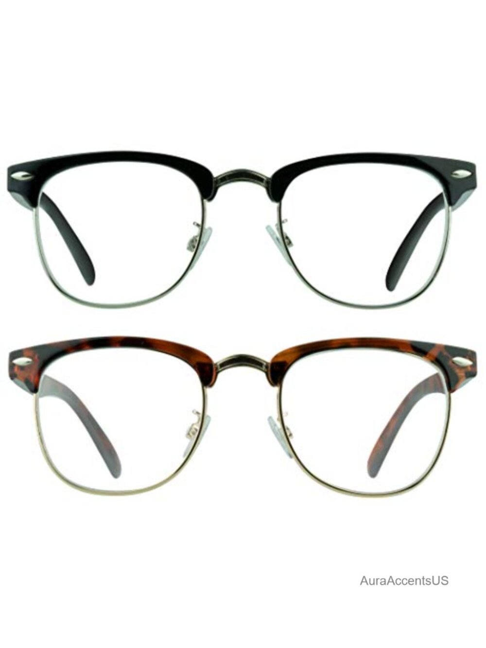 Reading Glasses +1.25 Semi-Rimless Horn Rimmed Readers 2 Pack